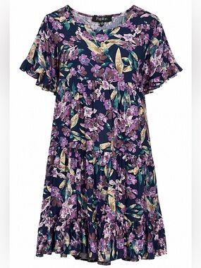 Papillon Floral Tiered Dress NWT Small Boho Ruffle Navy